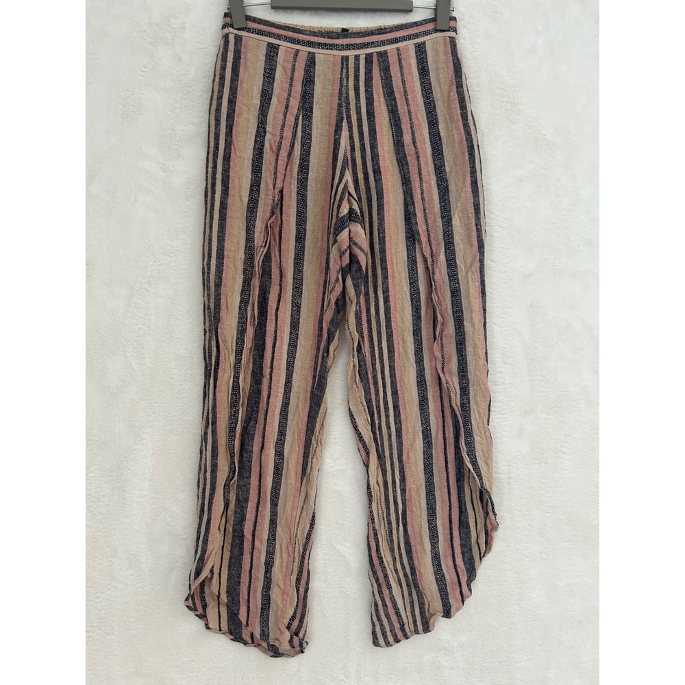 Drew Striped Wrap Front Tulip Hem Pants‎ Pink Navy Tan Small